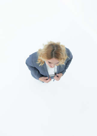 view from the top. modern business woman .isolated on whiteの写真素材