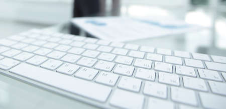 close-up of a computer keyboard on the desktop.の写真素材