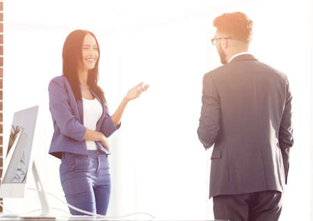 A couple of business partners working together in officeの写真素材