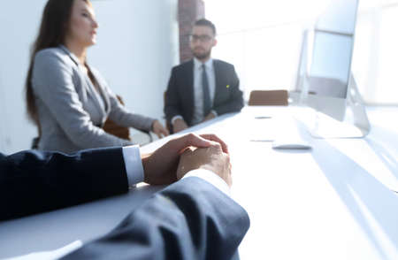 background image .business woman conducting a meetingの写真素材