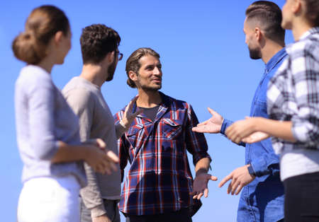 closeup .a team of friends is discussingの写真素材