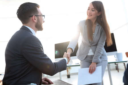 welcome and handshake of business peopleの写真素材