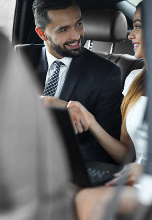 Portrait of a bearded man sitting in the car.の写真素材