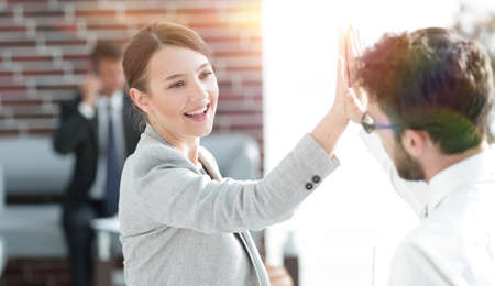 business colleagues to show their victoryの写真素材