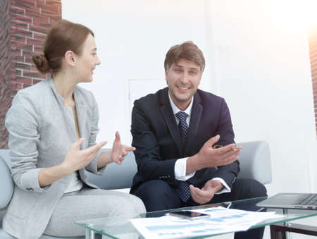 Business partners discuss the terms of the new contractの写真素材