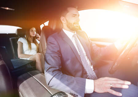 Portrait of a man driving a carの写真素材