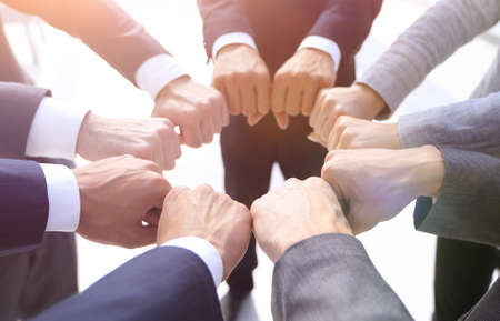 closeup.business people show a circle of hands.の写真素材