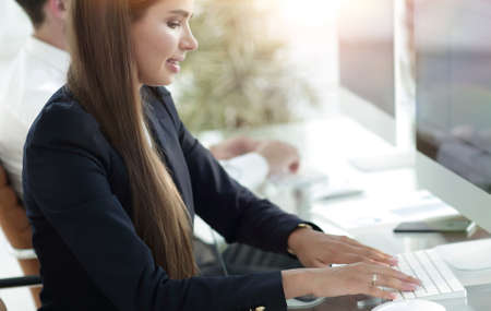 young employee working on the computerの写真素材