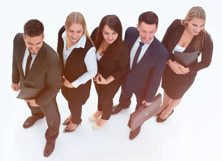 bottom view.confident business team looking at camera.の写真素材