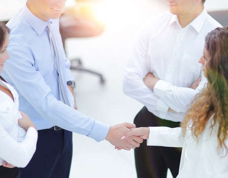 handshake business partners before the talksの写真素材