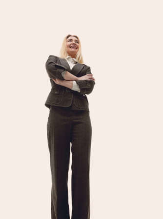 bottom view.confident business woman.isolatedの写真素材