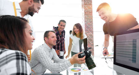 Graphic designer at work. Color swatch samples.の写真素材