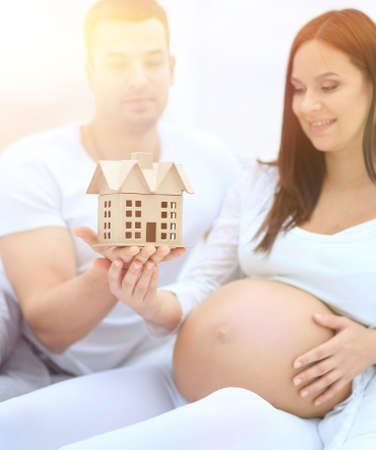 closeup.Young happy couple dreaming about future homeの写真素材