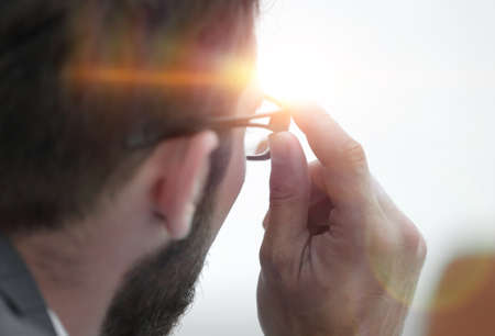 closeup.businessman looking at copy space.の写真素材