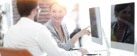 office workers discuss the current problemsの写真素材