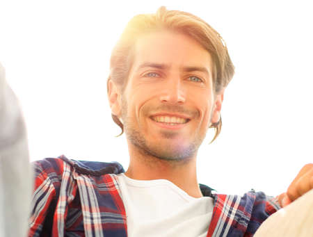 successful modern guy. photo in backgroundの写真素材