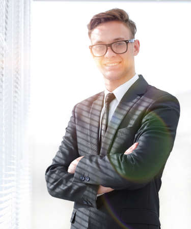 portrait of serious businessman with glassesの写真素材