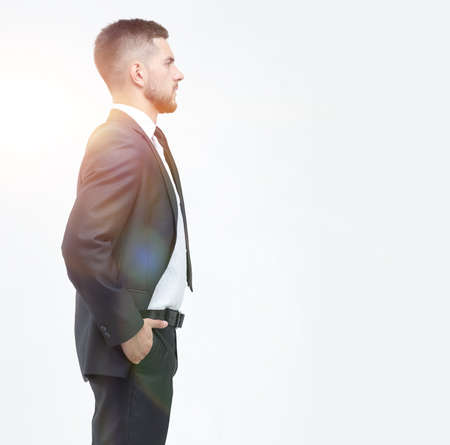 side view.serious businessmanの写真素材