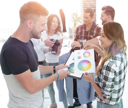 fashion designers discussing color palette in the Studio.の写真素材