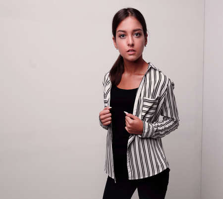 young woman slowly walks forwardの写真素材