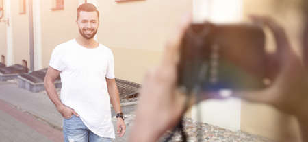 Portrait of a handsome young man posingの写真素材