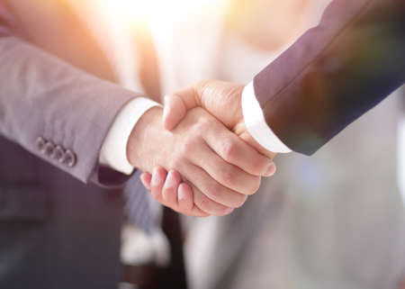 closeup of handshake of business partnersの写真素材