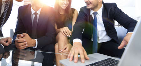 closeup.business team working on laptop.の写真素材