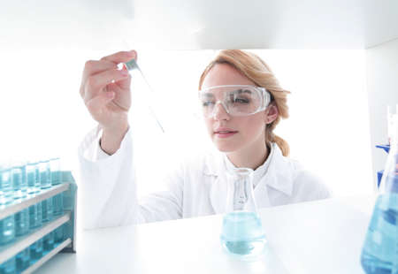 closeup.portrait of doctor biologist in the lab.の写真素材