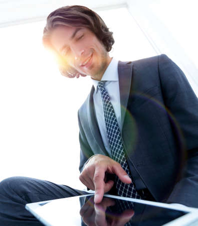 closeup . businessman working on tablet computer.の写真素材