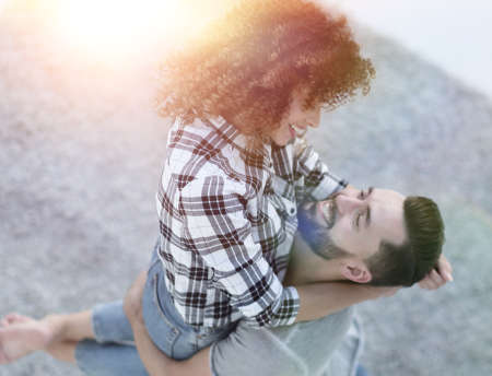 happy young couple exulting in new apartmentの写真素材