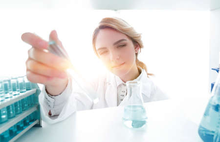 closeup.portrait of doctor biologist in the lab.の写真素材