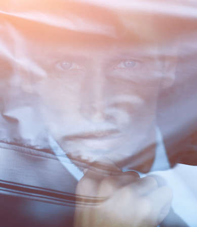 background image of the businessman in the carの写真素材