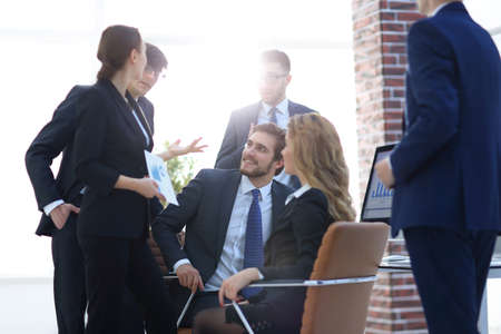 business team working with financial dataの写真素材