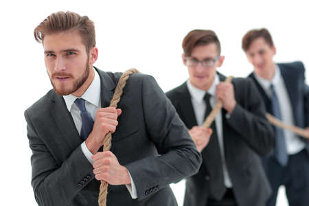 business team pulls the ropeの写真素材