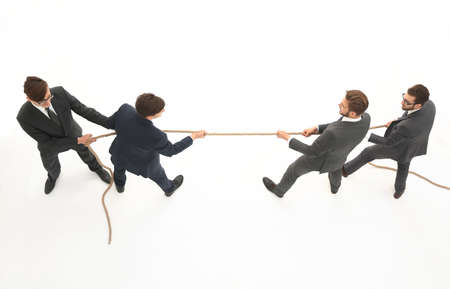 top view.the tug of war between business people.の写真素材