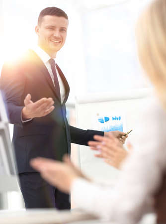 speaker speaking at the launch of a new financial project.の写真素材