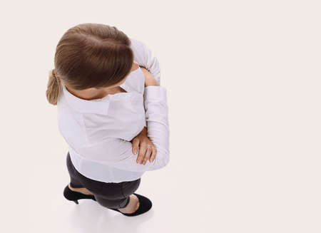 view from the top.in full growth. confident young business lady.の写真素材