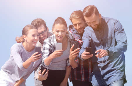 closeup. friends students make a selfieの写真素材