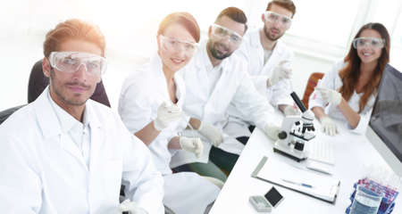 view from the top.modern young scientist sitting at workplace