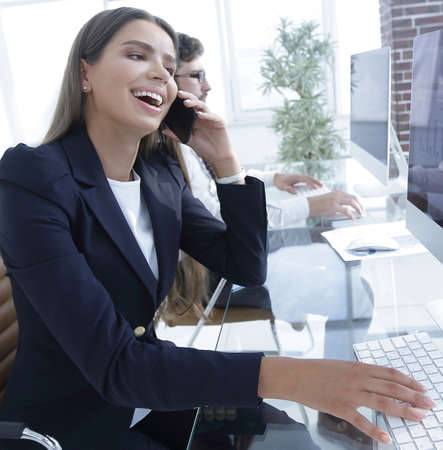 closeup of business woman talking on smartphone,の写真素材
