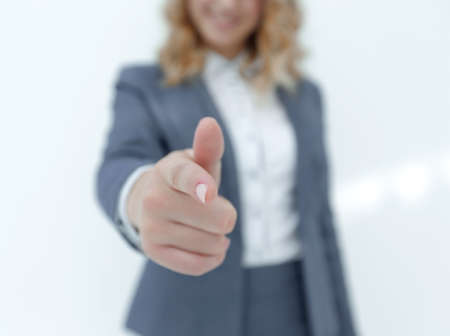 Young Woman pointing finger to Youの写真素材