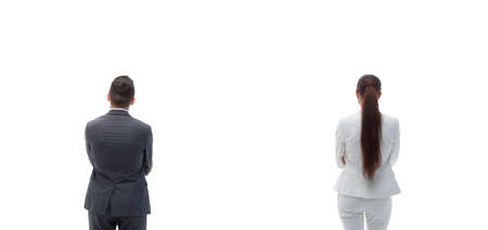 Back view group of business people. Rear view. Isolated over white background.の写真素材