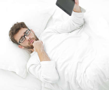 background image . modern man with digital tablet