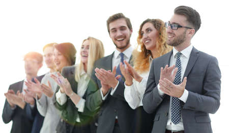 group of business people applauding isolatedの写真素材