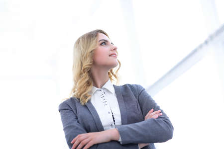 modern woman looking at copy spaceの写真素材