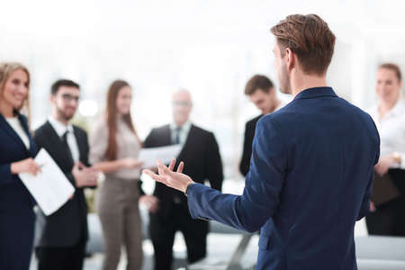 image is blurred.the Manager makes a report to the business team.の写真素材