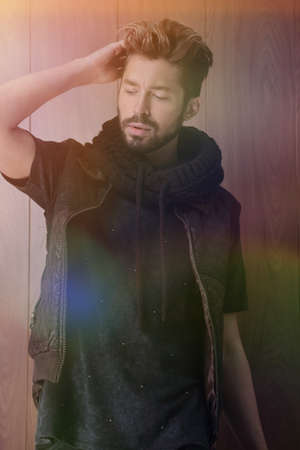 Jacket dude looking away, ins studio