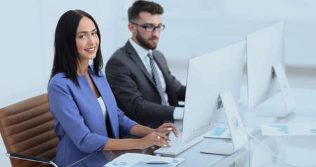 Business people in the office working on the computerの写真素材