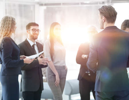 image is blurred.the Manager makes a report to the business team.の写真素材