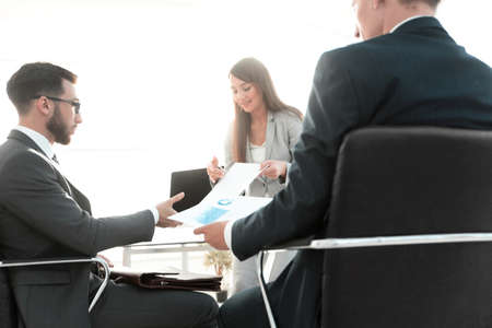 business colleagues making financial report.